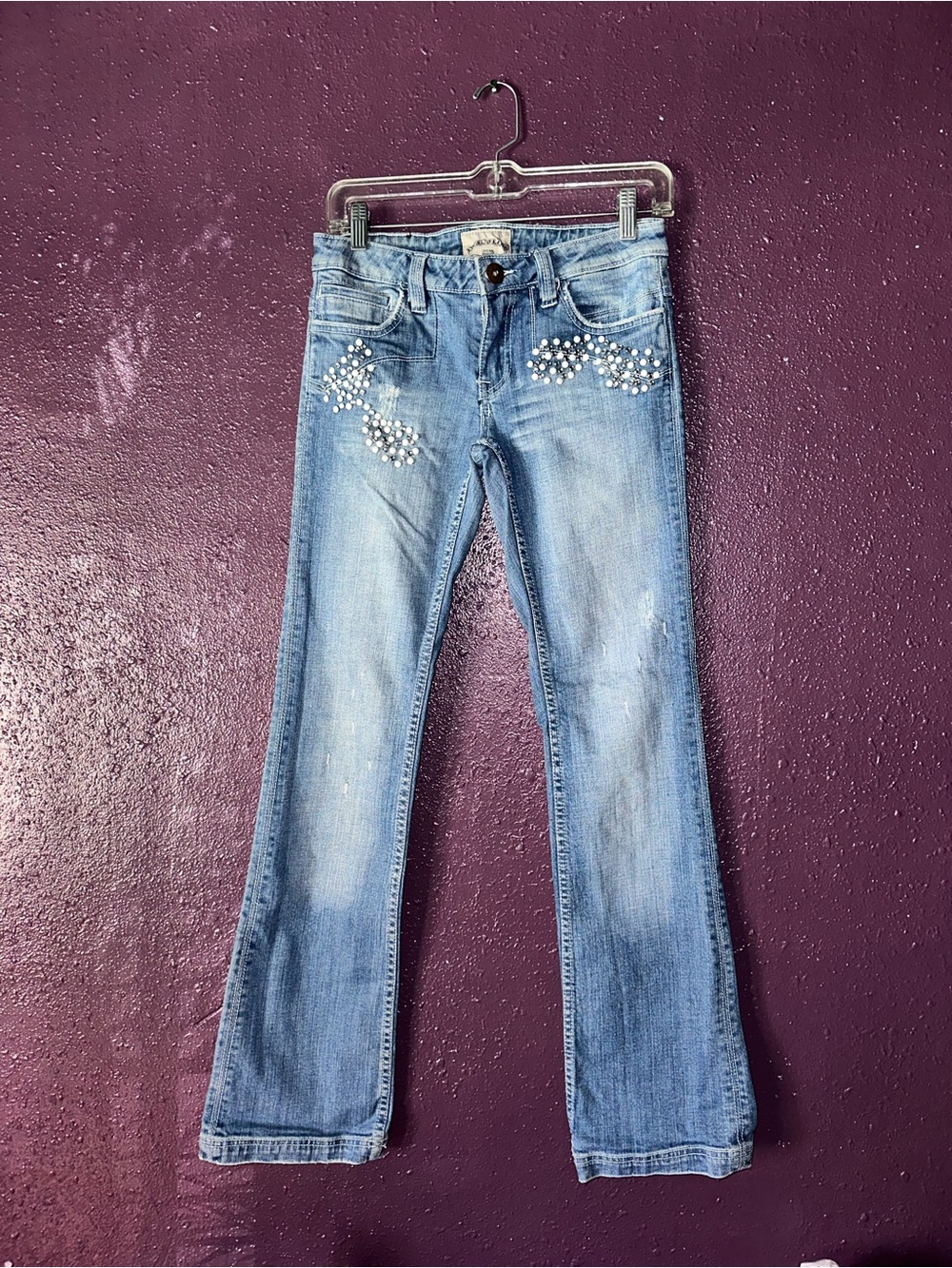 Angels Jeans Light Blue Flared Jeans with Rhinestone Accents